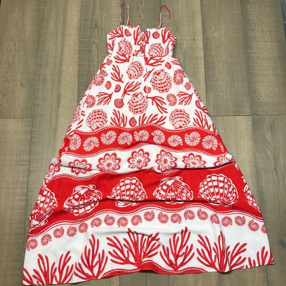 Calypso St. Barth Dresses & Skirts - Calypso St. Barth Maxi Dress Womens Sz XS Red Shell Coral Linen Blend Beach Sea